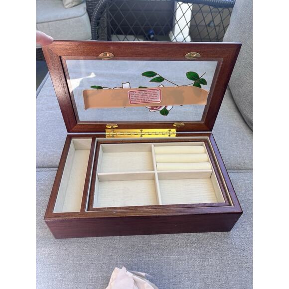 New Vintage Original Box Wood Walnut Finish Stained Glass 11x7 Jewelry Box Rose - Picture 2 of 6